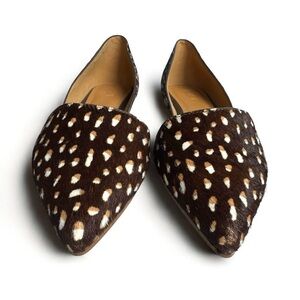 J. Crew Brown and White Spotted Pony Hair Pointed-Toe Flats